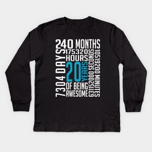 20th Birthday Vintage Retro T Shirt 20 Years Old 240 Months Kids Long Sleeve T-Shirt